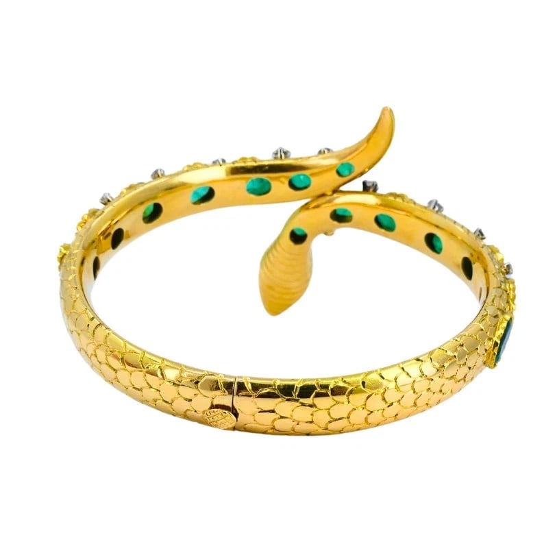 Vintage Snake Bangle BRACELET Gold Emerald Diamonds Estate Jewelry - 7