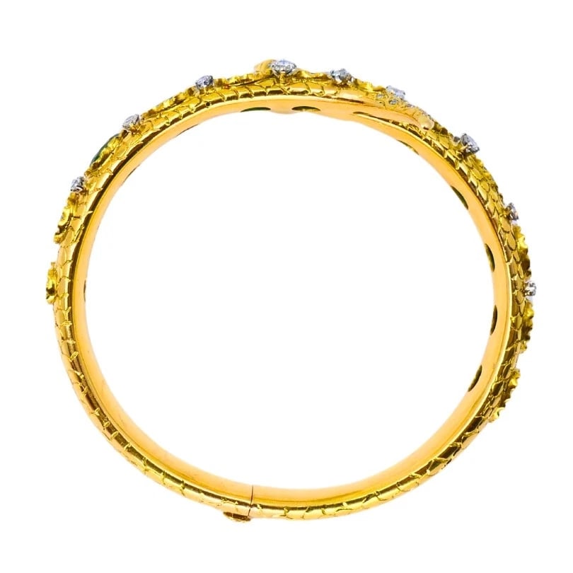 Vintage Snake Bangle BRACELET Gold Emerald Diamonds Estate Jewelry - 9