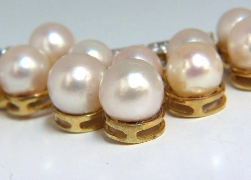 10.00ct Natural Diamonds & Akoya Pearls 18kt Necklace Opera Riviera Deco 12645** - 12