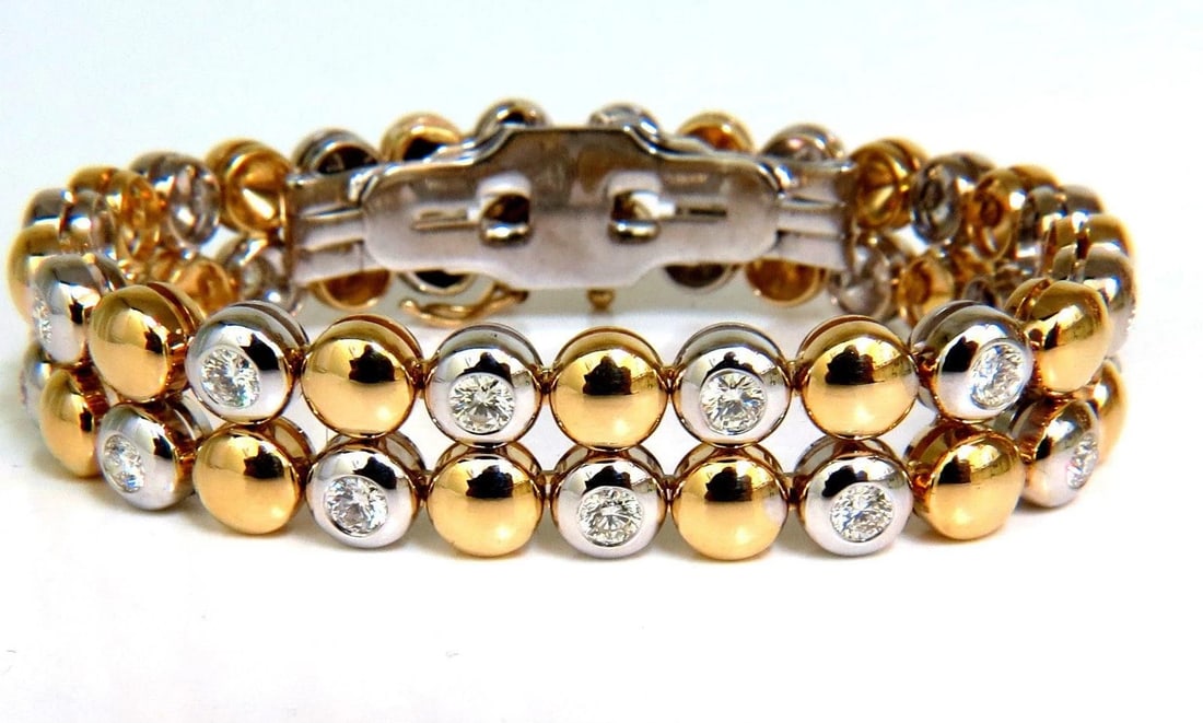 5.00CT 18KT DIAMONDS ROUNDS TWO TONED DOMED LINK BRACELET G/VS RARE** - 4