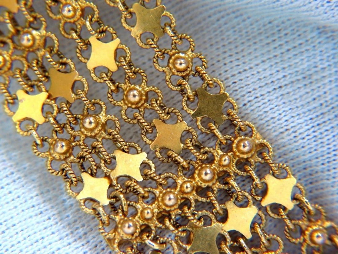 18kt. yellow gold vintage wide caliber bracelet mesh Hinged linked beads 7.50** - 7