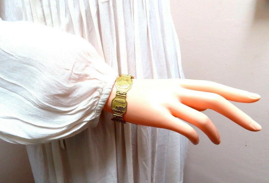 Egyptian Hieroglyphics Statement Cuff Bracelet 18kt Gold 10983** - 4