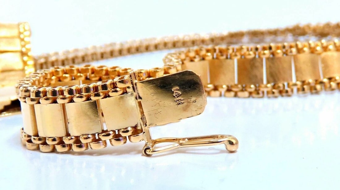 Reversible 5 Tier Curbed Band Link Gold Necklace 14kt gold 15 inch 9.8mm - 8