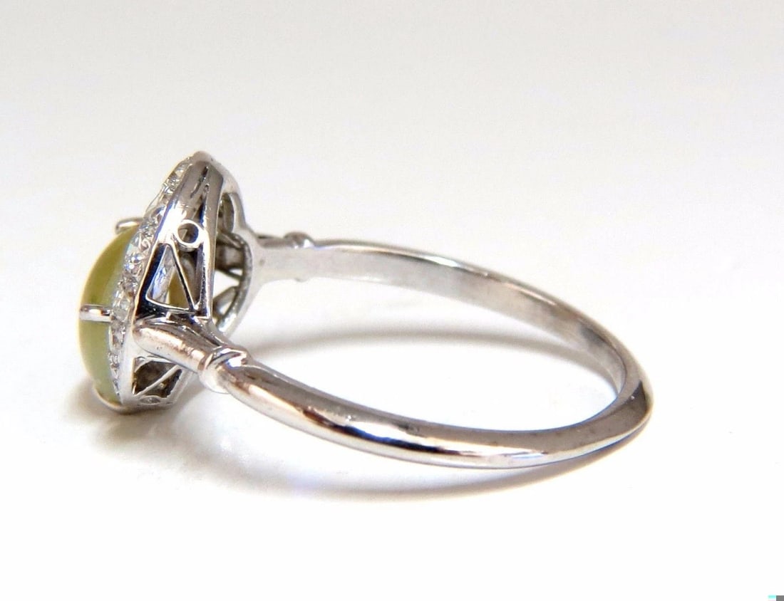 1.85ct natural cabochon chrysoberyl cats eye diamonds ring 14kt Vintage 10683** - 4
