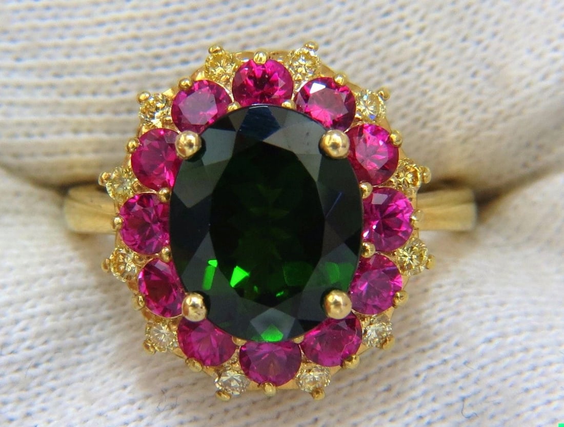 5.30ct Natural Deep Green Diopside Fancy Yellow diamonds Ruby Ring Halo 10612** - 7