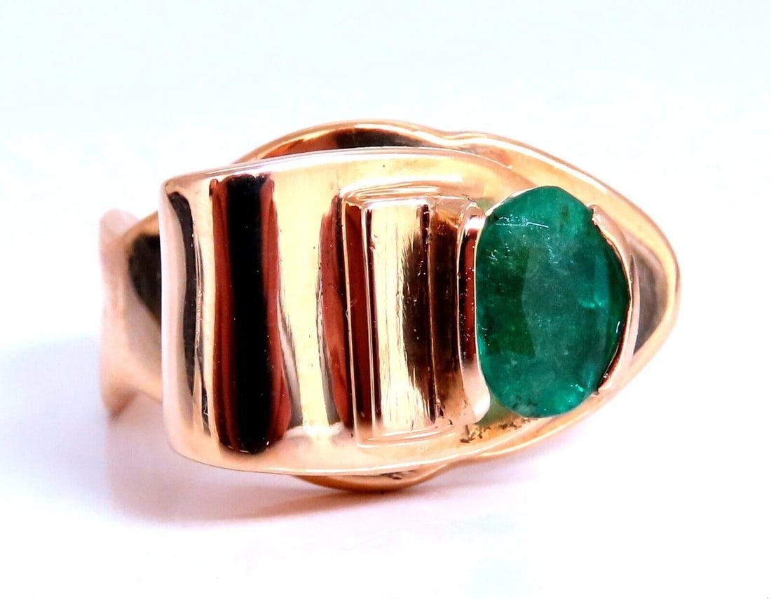 1.34ct Natural Emerald Diamond Ring 14kt Gold Bow - 2