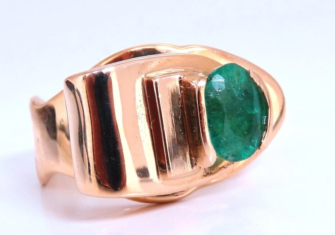 1.34ct Natural Emerald Diamond Ring 14kt Gold Bow - 8