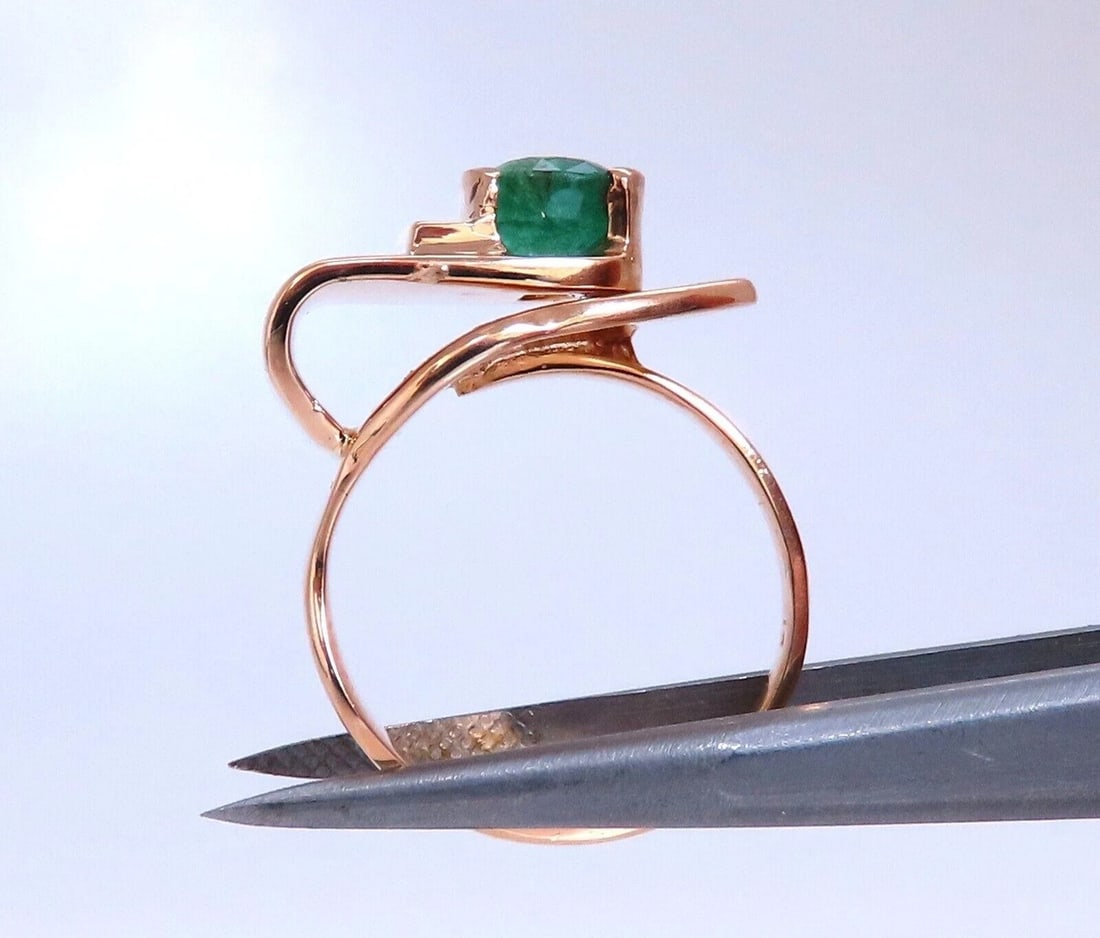 1.34ct Natural Emerald Diamond Ring 14kt Gold Bow - 9