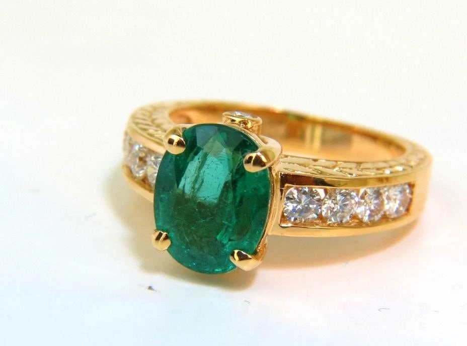 2.58ct Natural Zambia AAA Green Emerald Diamond Ring 14 Karat G/VS 46012** - 7