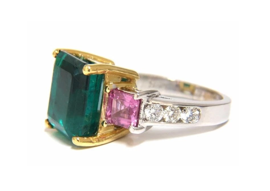GIA Certified 8.73 Carat Lab Emerald Pink Sapphire Diamonds Ring 14kt 41100* - 7