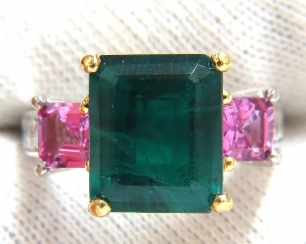 GIA Certified 8.73 Carat Lab Emerald Pink Sapphire Diamonds Ring 14kt 41100* - 8