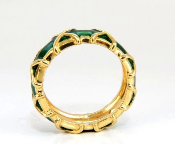 Vintage 18 Karat Gold Eternity X Green Enamel Ring 45441** - 3