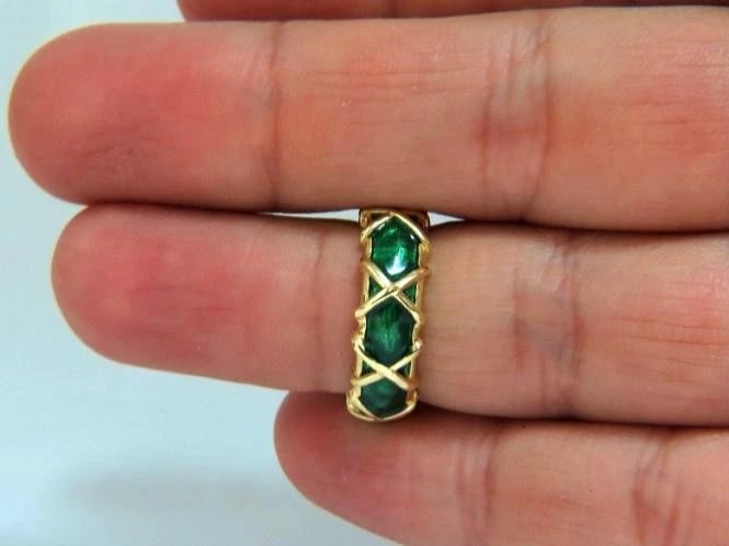 Vintage 18 Karat Gold Eternity X Green Enamel Ring 45441** - 4