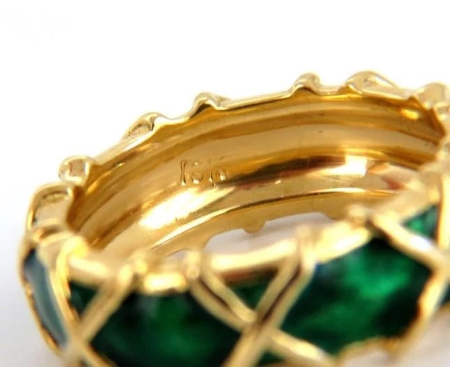 Vintage 18 Karat Gold Eternity X Green Enamel Ring 45441** - 6