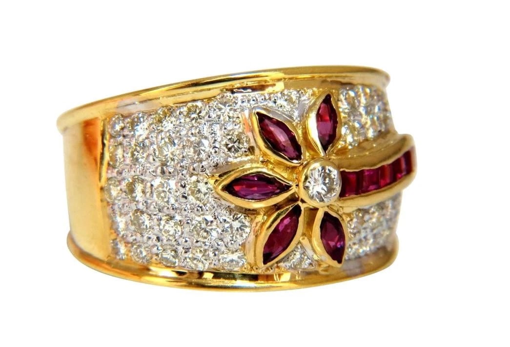 1.50 Carat Natural Ruby Diamonds Ring Flower 18 Karat 41004** (1 of 7)