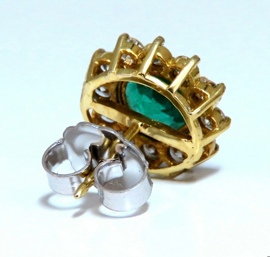 GIA Certified 4.78ct Natural Round Emerald Diamond Earrings 14kt Cluster 11031** - 3