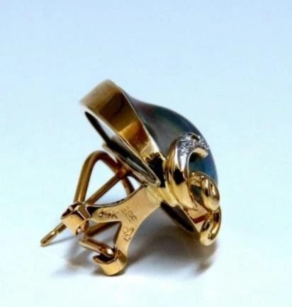 .30 Carat Natural Diamonds Black Blister Pearl Clip Earrings 14 Karat** - 3