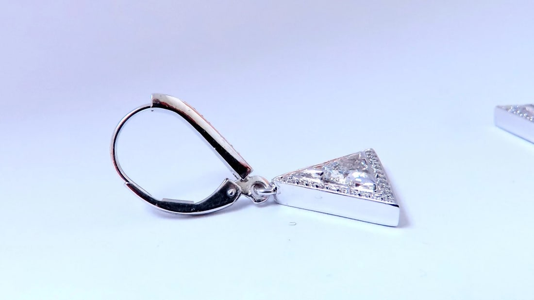 1.20ct Natural Trilliant Cut Diamonds Dangle Halo Earrings 14kt Gold 12640** - 4
