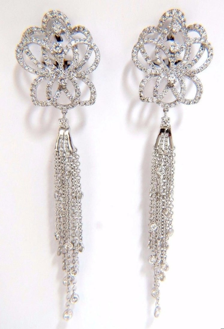 5.40ct natural diamonds cluster dangle drop earrings 18kt gilt deco** - 2