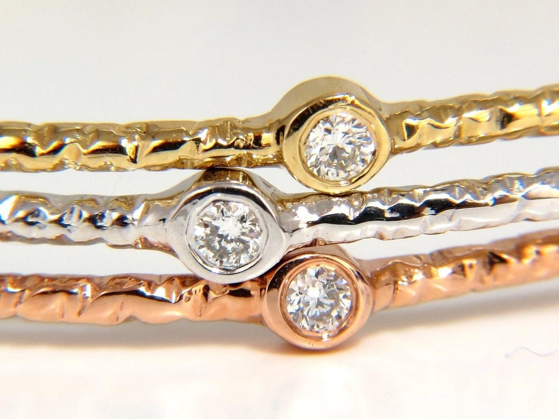 2.30ct (3) NATURAL DIAMONDS BANGLE BRACELETS 3D HAMMER FINISH DECO 14KT** - 4