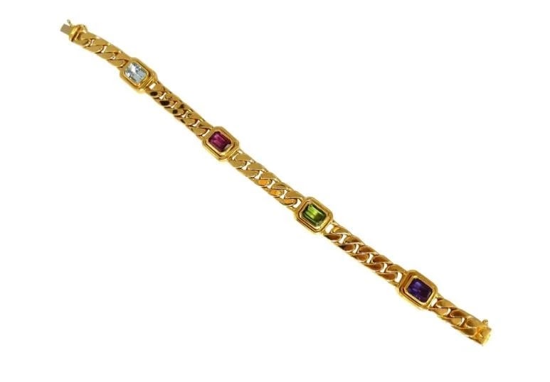 12ct Natural Aquamarine Amethyst Tourmaline Link Necklace 14kt Gold 12398** - 2
