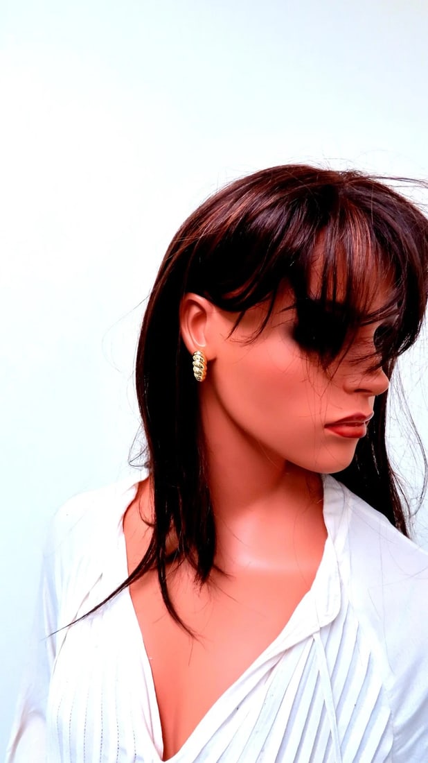 Shrimp Semi Hoop Omega Clip Earrings 18kt Gold 12578** - 7