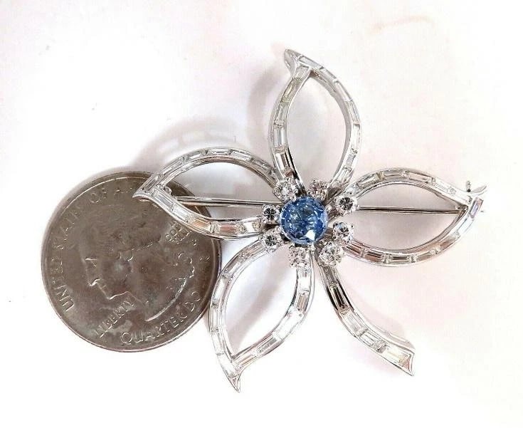 2.41ct Natural Sapphire Diamonds Platinum Brooch Platinum Baguette Ref 12326** - 5