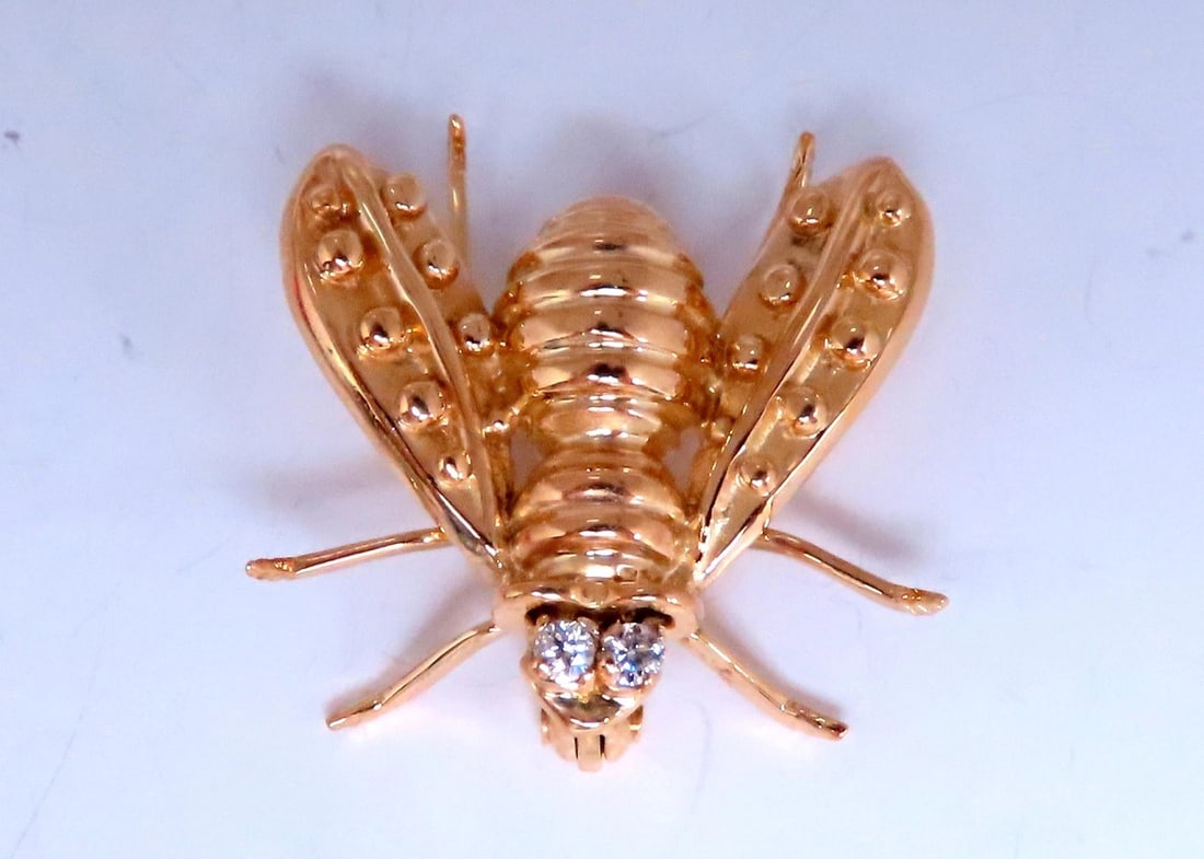 0.06ct natural diamonds 3D Still Life Honey Bee 14kt Gold 12565** - 3