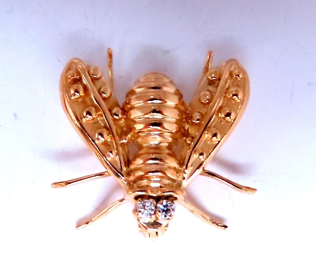 0.06ct natural diamonds 3D Still Life Honey Bee 14kt Gold 12565** - 5