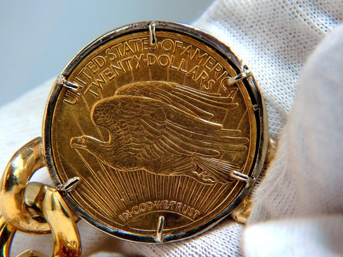 1908 LIBERTY FINE GOLD COIN 2.00CT DIAMONDS LINK NECKLACE 10286** - 4