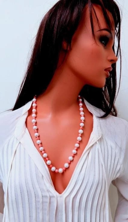 10mm freshwater Pearl Coral necklace 14kt Gold 12246** - 4