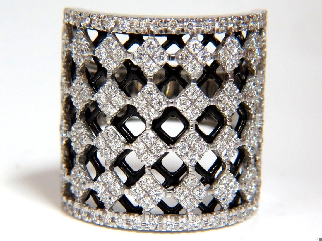 1.82CT DIAMONDS BEAD SET SANDWICHED BLACK UNDERLAY 3D BAND RING 18KT 10042 - 11