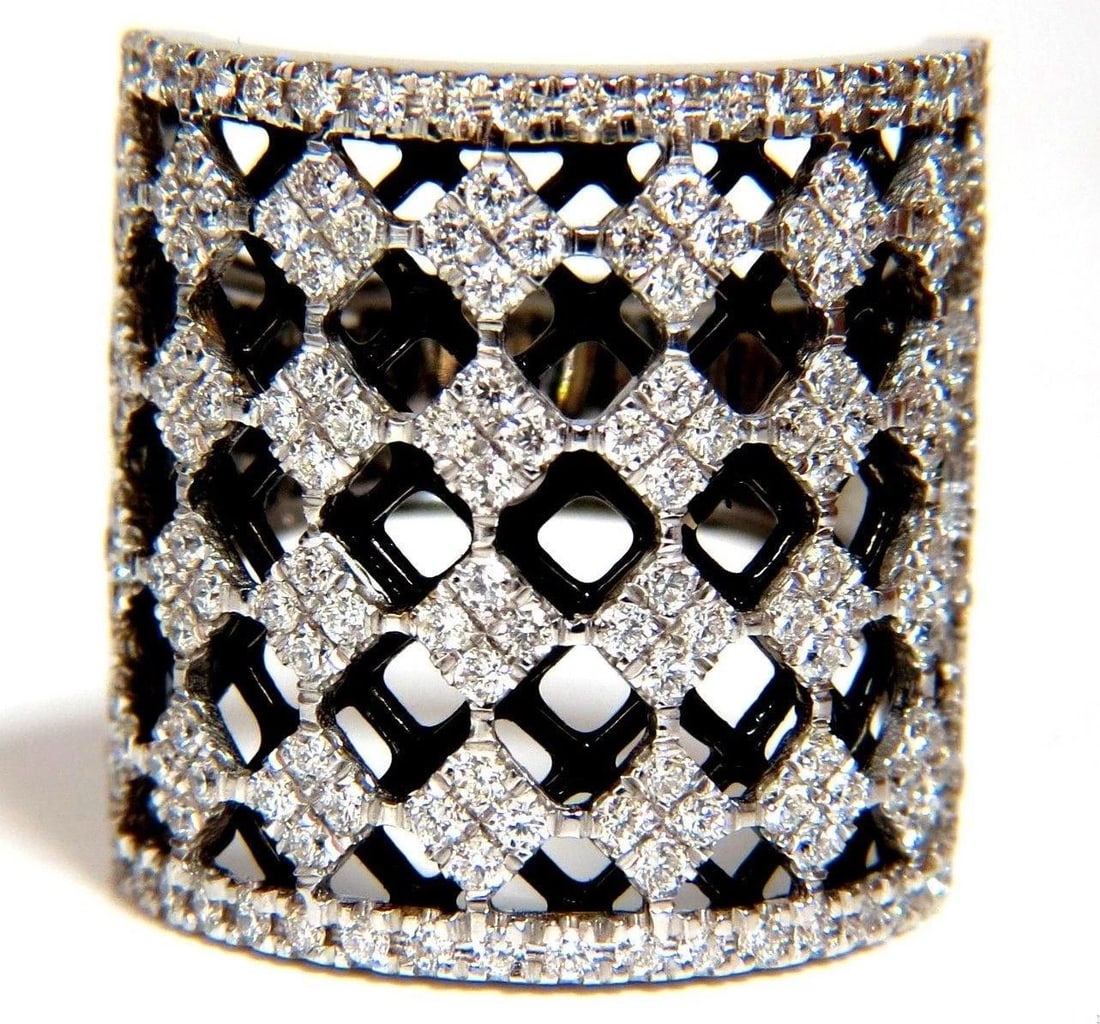 1.82CT DIAMONDS BEAD SET SANDWICHED BLACK UNDERLAY 3D BAND RING 18KT 10042 - 2