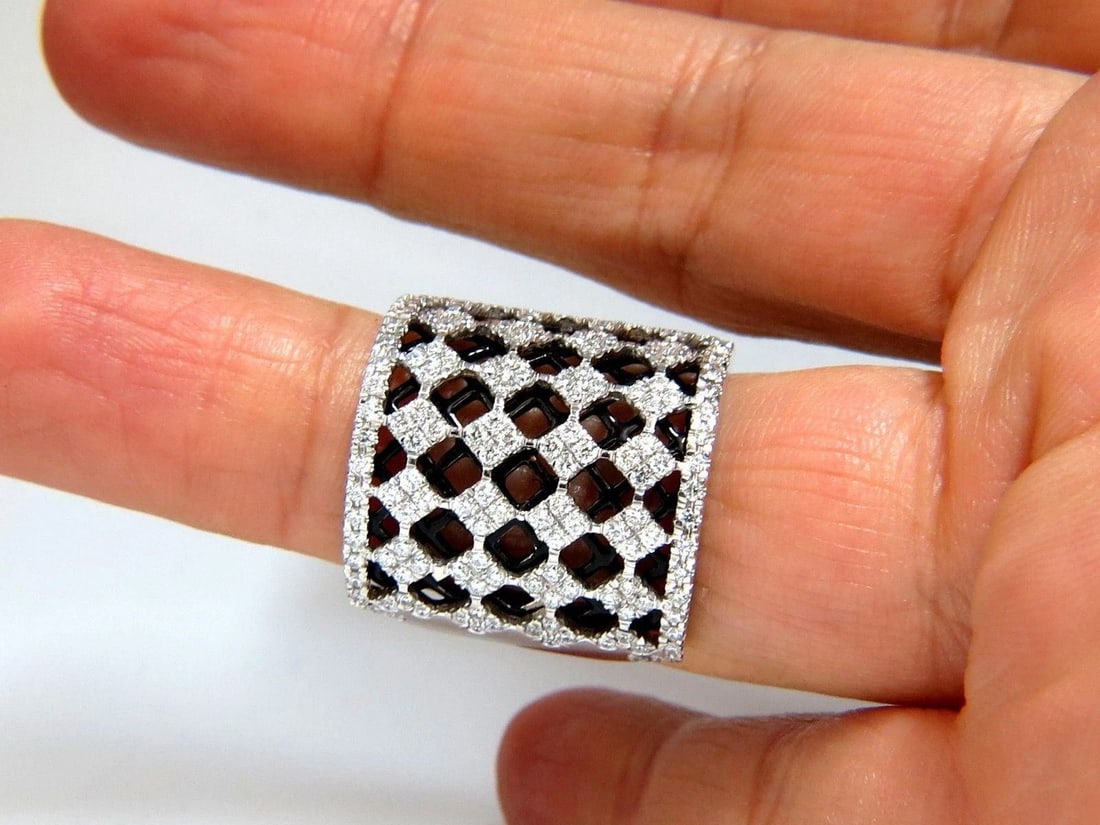 1.82CT DIAMONDS BEAD SET SANDWICHED BLACK UNDERLAY 3D BAND RING 18KT 10042 - 4