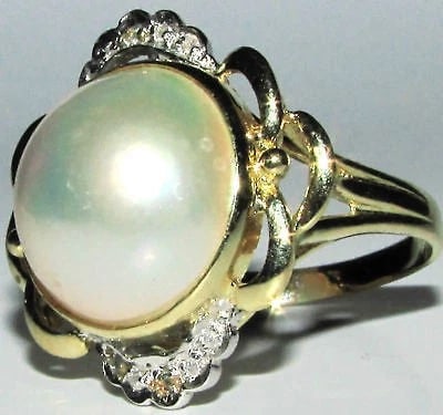 ESTATE DIAMONDS MABE PEARL COCKTAIL RING 14KT - 2