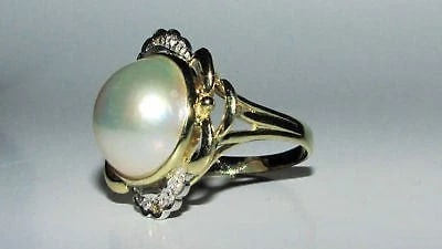 ESTATE DIAMONDS MABE PEARL COCKTAIL RING 14KT - 4