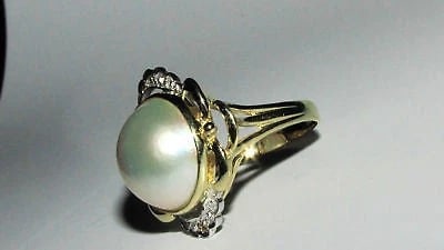 ESTATE DIAMONDS MABE PEARL COCKTAIL RING 14KT - 5