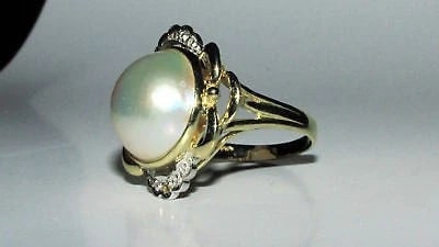 ESTATE DIAMONDS MABE PEARL COCKTAIL RING 14KT - 6
