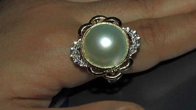 ESTATE DIAMONDS MABE PEARL COCKTAIL RING 14KT - 7