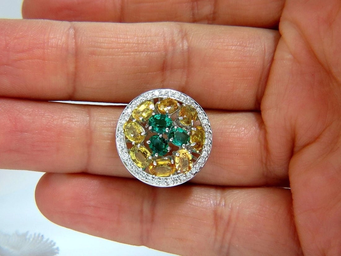 5.12CT NATURAL FANCY YELLOW SAPPHIRES VIVID GREEN EMERALDS CLUSTER RING 10003 - 5