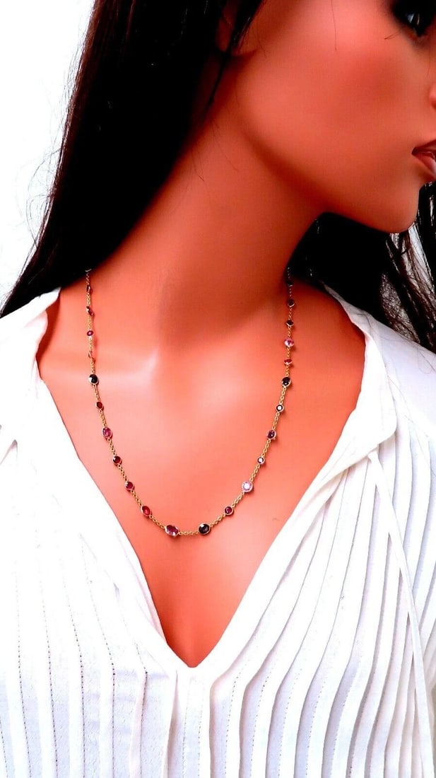 18ct Natural Ruby Sapphire Yard Necklace 14kt Gold ** - 4