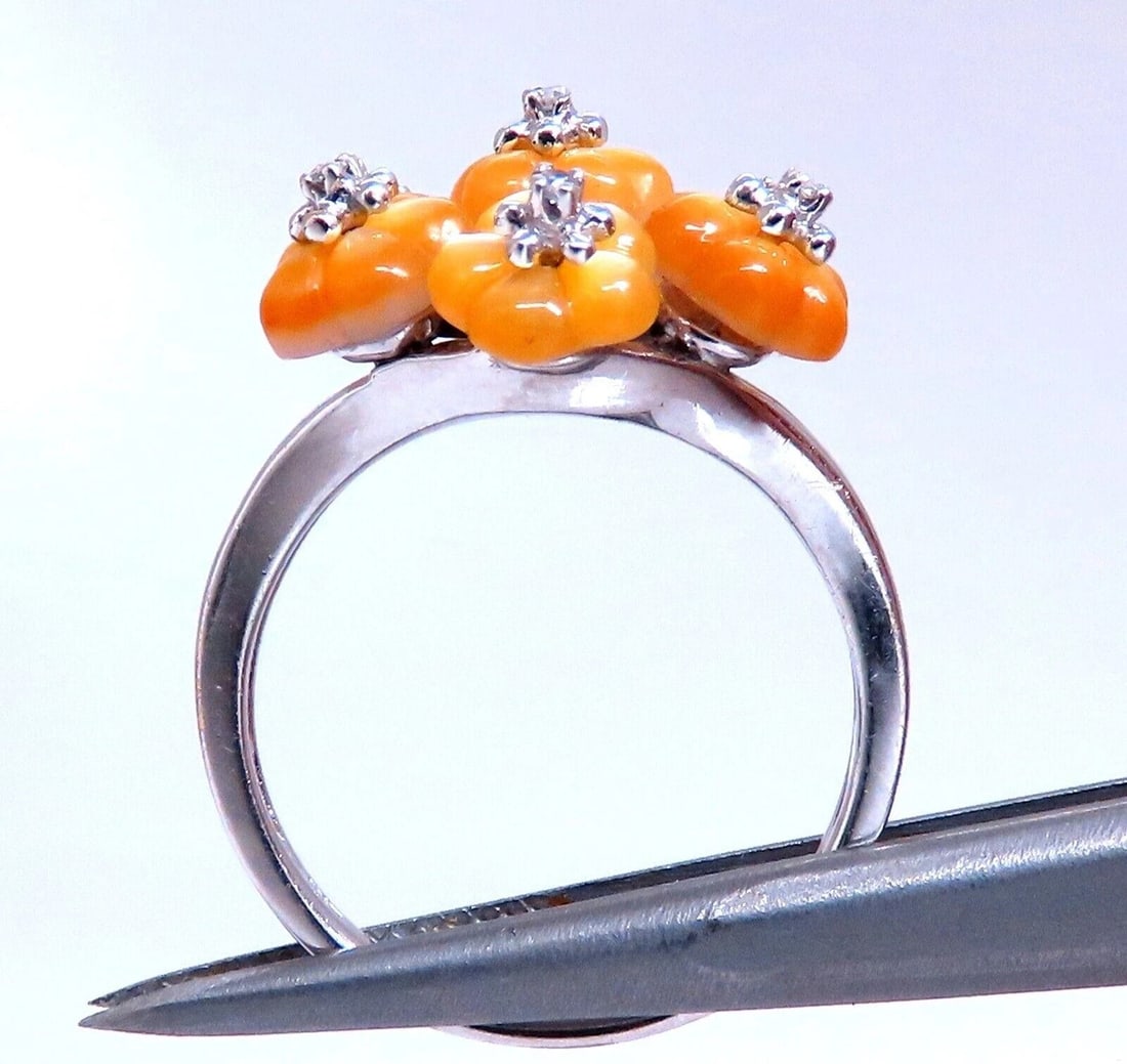 Daisy Cluster Mother of Pearl Ring .10ct Natural Diamonds 18k gold - 5