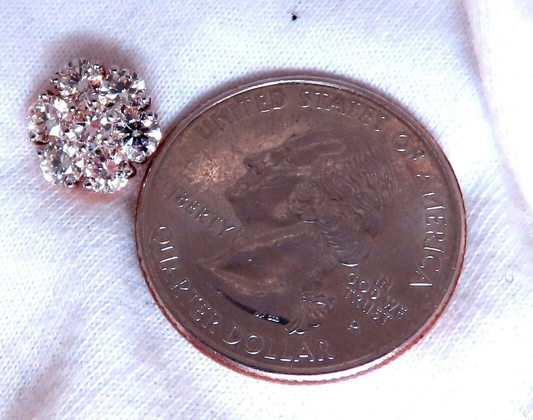 2.48ct. natural round diamond cluster earrings 14kt gold flower** - 3