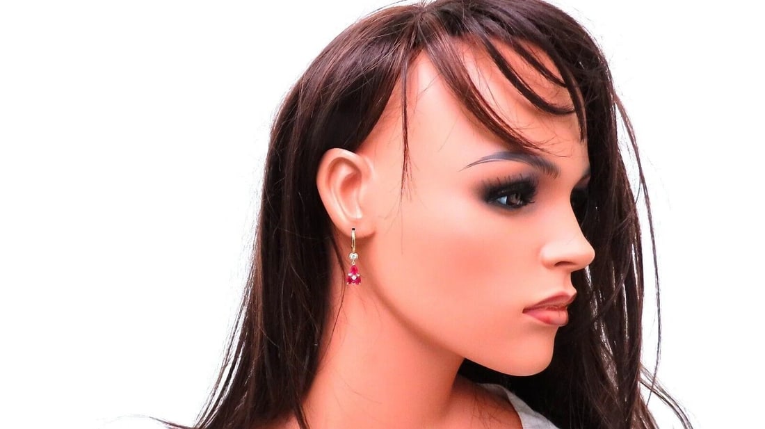 3ct Natural Ruby Diamonds Cluster Earrings 14kt Gold** - 3