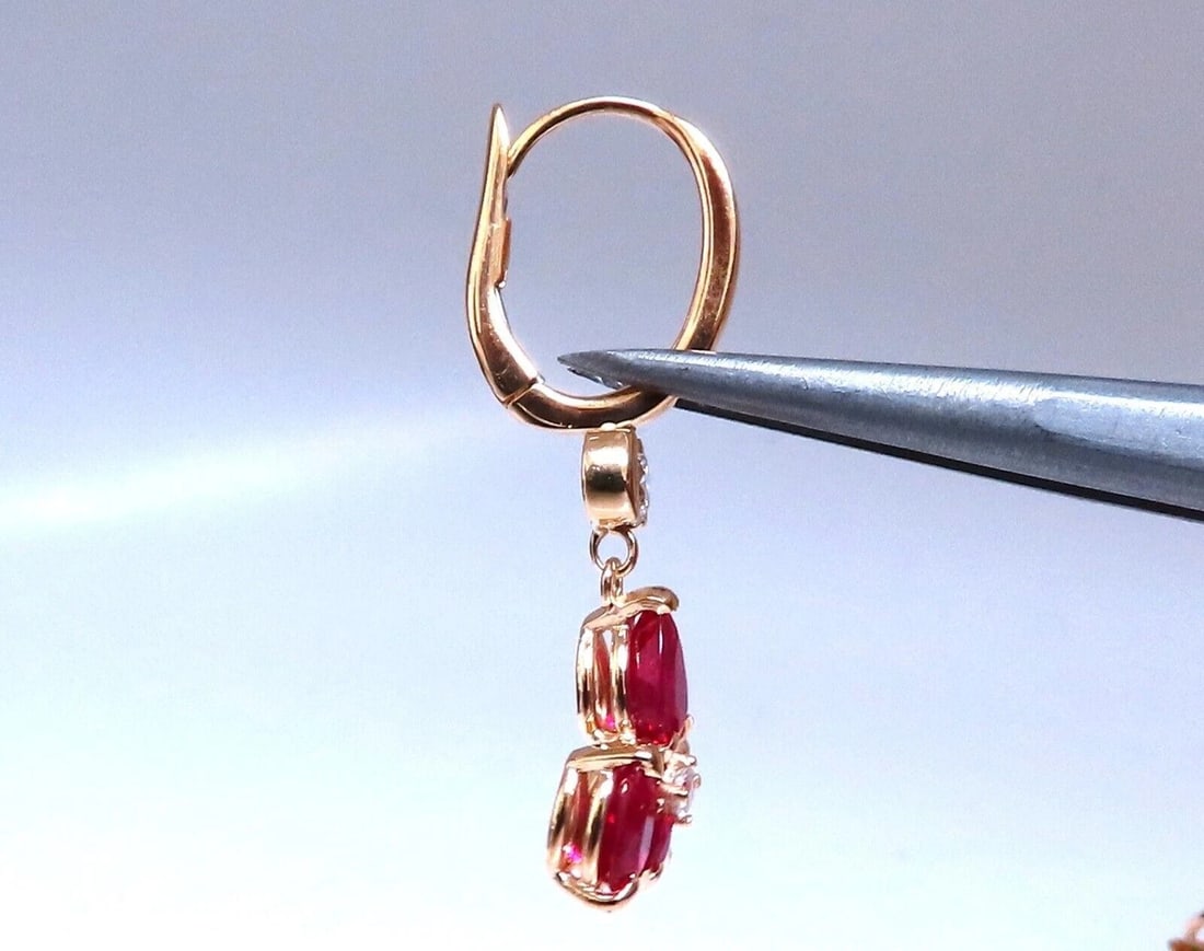 3ct Natural Ruby Diamonds Cluster Earrings 14kt Gold** - 6