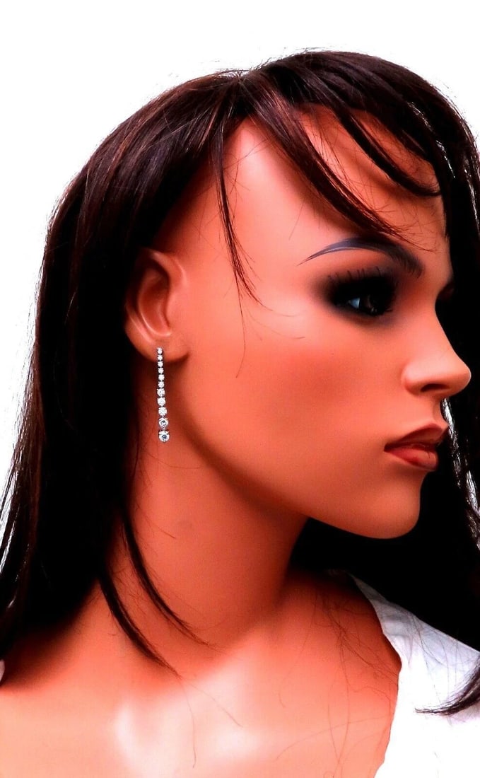 2.44ct Natural Round Diamonds Dangle Earrings 14kt Gold Long 1.5 Inch** - 4