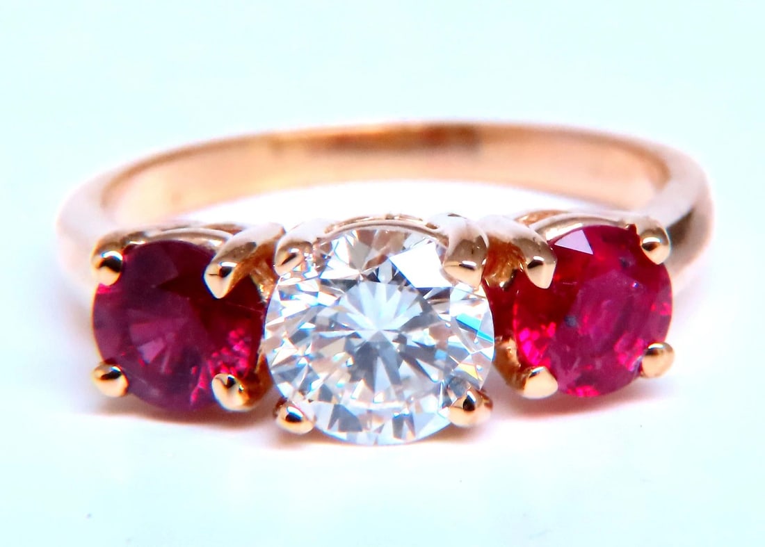 GIA certified 1.02ct Natural Round Diamond Ruby Ring 14kt 43552** - 4