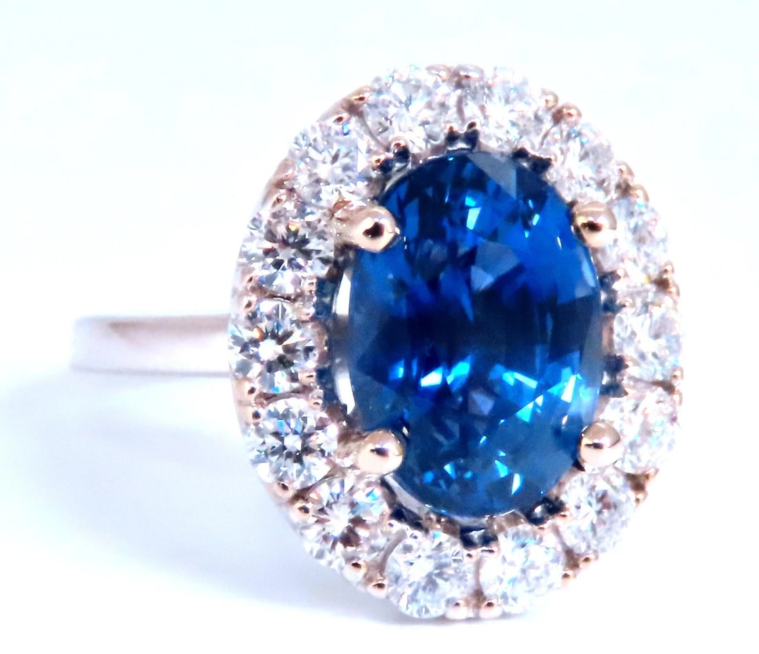 GIA Certified 5.75ct Natural No Heat Sapphire Diamonds Cluster Ring 18Kt 74554 - 3