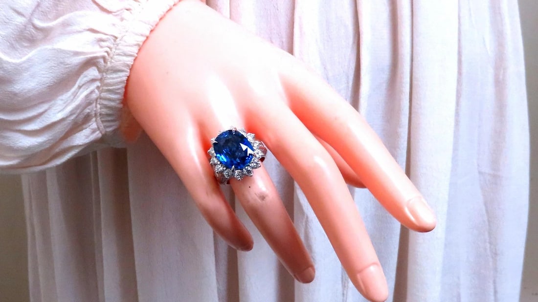GIA Certified 11.79ct Natural Blue Sapphire Diamonds Ring 14kt Gold 85441 - 6