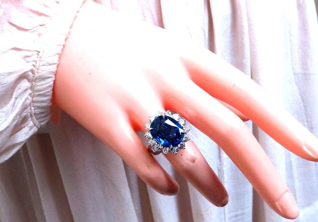 GIA Certified 11.79ct Natural Blue Sapphire Diamonds Ring 14kt Gold 85441 - 7
